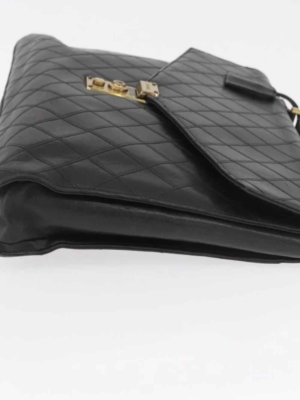 CHANEL Bicolore Business Bag Leather Black Gold CC Auth bs35400